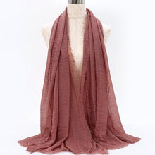Load image into Gallery viewer, Light Soft Fashion Solid Scarf Crinkle Cotton Linen Wrap Shawl Hijab Muslim Woman Shawls Turban Islamic Clothing Head Wrap For Women