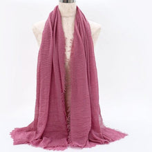 Load image into Gallery viewer, Light Soft Fashion Solid Scarf Crinkle Cotton Linen Wrap Shawl Hijab Muslim Woman Shawls Turban Islamic Clothing Head Wrap For Women