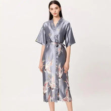 Load image into Gallery viewer, Lightweight Black Floral Birds Printed Women Bathrobe Elegant Design Floral Breathable Robe