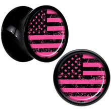 Load image into Gallery viewer, Black Acrylic Pink American Flag Saddle Plug Set 0G