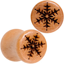 Load image into Gallery viewer, Organic Beechwood Holiday Winter Snowflake Saddle Plug Set Sizes 8mm to 25mm
