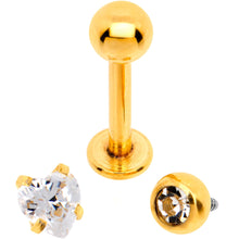 Load image into Gallery viewer, Clear CZ Gem Gold PVD Heart Internally Threaded Labret Set of 3 Ends