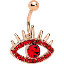 Load image into Gallery viewer, Red Gem Rose Gold Anodized Steel Fancy Lashes Eye Belly Ring