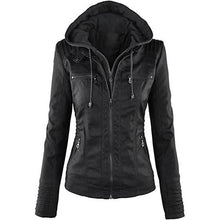 Load image into Gallery viewer, Lock and Love Women's Removable Hooded Faux Leather Jacket