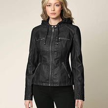 Load image into Gallery viewer, Lock and Love Women's Removable Hooded Faux Leather Jacket