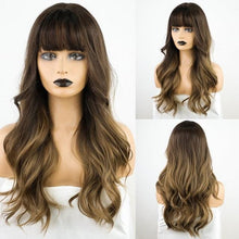 Load image into Gallery viewer, Long Dark Brown Synthetic Wigs for Women Silky Wavy Wig With Air Bangs Heat Resistant Fiber Cosplay Daily Party Replacement Wig Wigs For Black Women Cosplay Wigs For Women