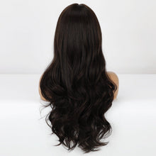 Load image into Gallery viewer, Long Dark Brown Synthetic Wigs for Women Silky Wavy Wig With Air Bangs Heat Resistant Fiber Cosplay Daily Party Replacement Wig Wigs For Black Women Cosplay Wigs For Women