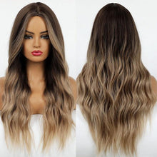 Load image into Gallery viewer, Long Dark Brown Synthetic Wigs for Women Silky Wavy Wig With Air Bangs Heat Resistant Fiber Cosplay Daily Party Replacement Wig Wigs For Black Women Cosplay Wigs For Women