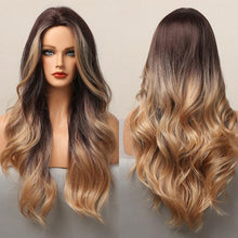 Load image into Gallery viewer, Long Dark Brown Synthetic Wigs for Women Silky Wavy Wig With Air Bangs Heat Resistant Fiber Cosplay Daily Party Replacement Wig Wigs For Black Women Cosplay Wigs For Women