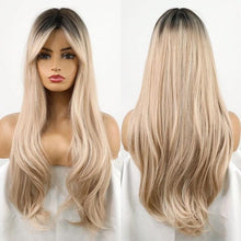 Load image into Gallery viewer, Long Dark Brown Synthetic Wigs for Women Silky Wavy Wig With Air Bangs Heat Resistant Fiber Cosplay Daily Party Replacement Wig Wigs For Black Women Cosplay Wigs For Women