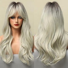 Load image into Gallery viewer, Long Honey Brown Synthetic Wigs with Side Bangs Natural Wave Wigs for Afro American Women Heat Resistant Cosplay Party Daily Use Wigs For Black Women Cosplay Wigs For Women