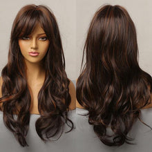 Load image into Gallery viewer, Long Honey Brown Synthetic Wigs with Side Bangs Natural Wave Wigs for Afro American Women Heat Resistant Cosplay Party Daily Use Wigs For Black Women Cosplay Wigs For Women