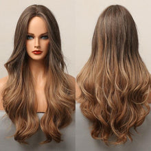 Load image into Gallery viewer, Long Honey Brown Synthetic Wigs with Side Bangs Natural Wave Wigs for Afro American Women Heat Resistant Cosplay Party Daily Use Wigs For Black Women Cosplay Wigs For Women