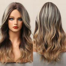 Load image into Gallery viewer, Long Honey Brown Synthetic Wigs with Side Bangs Natural Wave Wigs for Afro American Women Heat Resistant Cosplay Party Daily Use Wigs For Black Women Cosplay Wigs For Women