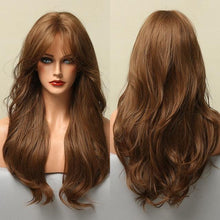 Load image into Gallery viewer, Long Honey Brown Synthetic Wigs with Side Bangs Natural Wave Wigs for Afro American Women Heat Resistant Cosplay Party Daily Use Wigs For Black Women Cosplay Wigs For Women