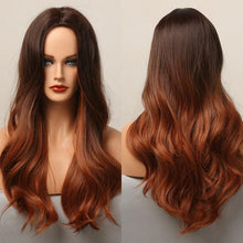 Load image into Gallery viewer, Long Honey Brown Synthetic Wigs with Side Bangs Natural Wave Wigs for Afro American Women Heat Resistant Cosplay Party Daily Use Wigs For Black Women Cosplay Wigs For Women
