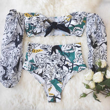Load image into Gallery viewer, Long Sleeve Bikini Women's Two Piece Swimsuit Bikini Bathing Suit Print Swimsuit High Waist Swimwear Women Bikinis Mesh Sleeves Swim Suit Plus Size Bathing Suit Sun Protection Bathing Suit