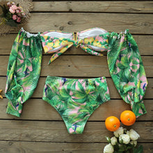 Load image into Gallery viewer, Long Sleeve Bikini Women's Two Piece Swimsuit Bikini Bathing Suit Print Swimsuit High Waist Swimwear Women Bikinis Mesh Sleeves Swim Suit Plus Size Bathing Suit Sun Protection Bathing Suit