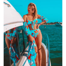 Load image into Gallery viewer, Long Sleeve Bikini Women's Two Piece Swimsuit Bikini Bathing Suit Print Swimsuit High Waist Swimwear Women Bikinis Mesh Sleeves Swim Suit Plus Size Bathing Suit Sun Protection Bathing Suit