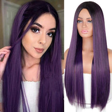 Load image into Gallery viewer, Long Straight Synthetic Black Wig Mixed Brown and Blonde Long Wig For Black Women Middle Part Nature Wigs For Black Women Cosplay Wigs For Women