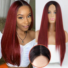 Load image into Gallery viewer, Long Straight Synthetic Black Wig Mixed Brown and Blonde Long Wig For Black Women Middle Part Nature Wigs For Black Women Cosplay Wigs For Women