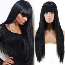 Load image into Gallery viewer, Long Straight Synthetic Black Wig Mixed Brown and Blonde Long Wig For Black Women Middle Part Nature Wigs For Black Women Cosplay Wigs For Women