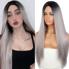 Load image into Gallery viewer, Long Straight Synthetic Black Wig Mixed Brown and Blonde Long Wig For Black Women Middle Part Nature Wigs For Black Women Cosplay Wigs For Women