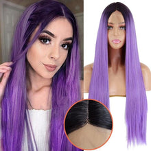 Load image into Gallery viewer, Long Straight Synthetic Black Wig Mixed Brown and Blonde Long Wig For Black Women Middle Part Nature Wigs For Black Women Cosplay Wigs For Women