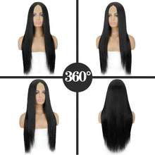 Load image into Gallery viewer, Long Straight Synthetic Black Wig Mixed Brown and Blonde Long Wig For Black Women Middle Part Nature Wigs For Black Women Cosplay Wigs For Women