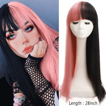 Load image into Gallery viewer, Long Straight With Bangs Synthetic Wigs For Black/White Women Natural Black Brown Gray Heat Resistant Fiber Hair Wigs For Black Women Cosplay Wigs For Women Gifts for Girlfriends