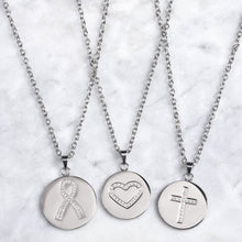 Load image into Gallery viewer, Love, Faith, & Survival Cubic Zirconia Disc Necklace