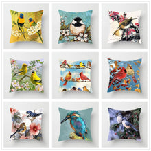 Load image into Gallery viewer, Lovely Bird Polyester Cotton Cushion Cover Bird On The Tree Accent Decorative Throw Pillow Case Hand Painted Cushion Cover Cute Bird Pillow Shells Flower Pattern Pillow Covers Decorative For Sofa Bed Living Room Luxury New Stylish Pillows 45x45cm