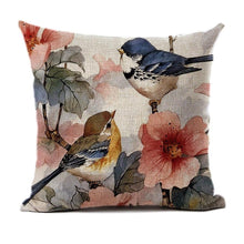 Load image into Gallery viewer, Lovely Bird Polyester Cotton Cushion Cover Bird On The Tree Accent Decorative Throw Pillow Case Hand Painted Cushion Cover Cute Bird Pillow Shells Flower Pattern Pillow Covers Decorative For Sofa Bed Living Room Luxury New Stylish Pillows 45x45cm