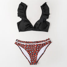 Load image into Gallery viewer, Low-waist Bikinis Set Swimwear Women Swimsuits Bathing Suit Orange Floral Ruffled Bikini Beachwear Bikini Swimsuits Ruffle Floral Two Piece Bathing Suits Printed Halter Neck Swimwear Beachwear