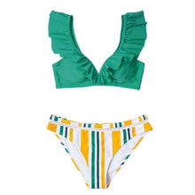 Load image into Gallery viewer, Low-waist Bikinis Set Swimwear Women Swimsuits Bathing Suit Orange Floral Ruffled Bikini Beachwear Bikini Swimsuits Ruffle Floral Two Piece Bathing Suits Printed Halter Neck Swimwear Beachwear
