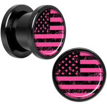 Load image into Gallery viewer, Pink American Flag Black Anodized Screw Fit Plug Set 00G