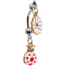 Load image into Gallery viewer, Clear Gem Pink Lovely Lady Bug Flower Double Mount Dangle Belly Ring