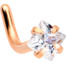 Load image into Gallery viewer, 18G 1/4 Clear Square 2.5mm CZ Gem Rose Gold IP L-Shape Nose Ring