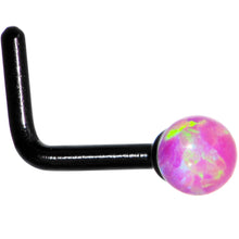 Load image into Gallery viewer, Pink 2.5mm Synthetic Opal Ball Black Anodized L-Shape Nose Ring