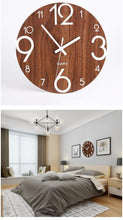 Load image into Gallery viewer, Luminous Wall Clock Silent Non-Ticking Quartz Wall Clocks Large Luminous Function Numbers and Hands Battery Operated Decorative Wall Clock for Office 12 Inch Wooden Silent Non-Ticking Kitchen Wall Clocks With Night Lights For Indoor/Outdoor Living Room