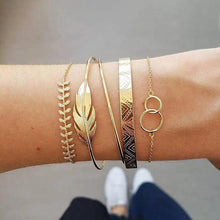 Load image into Gallery viewer, Luxruy Modern Bohemian Gold Color Moon Leaf Crystal Opal Open Bracelet Set for Women In Boho Beach Bangle Jewelry Style