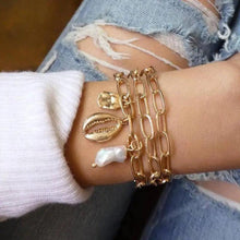 Load image into Gallery viewer, Luxruy Modern Bohemian Gold Color Moon Leaf Crystal Opal Open Bracelet Set for Women In Boho Beach Bangle Jewelry Style