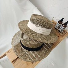 Load image into Gallery viewer, Luxurious New Handmade Straw Beach Hat For Women Summer Hat Luxury Cap Fashion Straw Hat Flat Sun Protection Hats Beautiful Unique Design 55-60cm