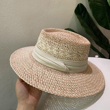 Load image into Gallery viewer, Luxurious New Handmade Straw Beach Hat For Women Summer Hat Luxury Cap Fashion Straw Hat Flat Sun Protection Hats Beautiful Unique Design 55-60cm