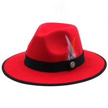 Load image into Gallery viewer, Luxurious Unique Couple Hats Wide Brim Fedora Hat Winter Autumn Trendy Fedora Hat Women Black Red Wedding Hat With Feather Belts For Hats Men Beautiful Gentleman Elegant Classical Hat