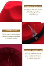 Load image into Gallery viewer, Luxurious Unique Couple Hats Wide Brim Fedora Hat Winter Autumn Trendy Fedora Hat Women Black Red Wedding Hat With Feather Belts For Hats Men Beautiful Gentleman Elegant Classical Hat