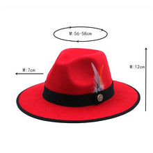 Load image into Gallery viewer, Luxurious Unique Couple Hats Wide Brim Fedora Hat Winter Autumn Trendy Fedora Hat Women Black Red Wedding Hat With Feather Belts For Hats Men Beautiful Gentleman Elegant Classical Hat