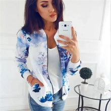 Load image into Gallery viewer, Luxurious Women Floral Jackets Spring Summer Long Sleeve Zipper Print Bomber Jacket Casual Pocket Slim Female Fashion Outwears Plus Size