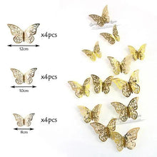 Load image into Gallery viewer, Luxury 3D Wall Stunning 12Pcs 4D Hollow Butterfly Wall Sticker Home Decoration Wall Stickers wedding Party Wedding Decors Butterfly Kids Room Decors
