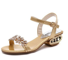 Load image into Gallery viewer, Luxury Black Shiny Women Summer Beach Sandals Fashion Women Rhinestone Outdoor Slippers Rhinestone Glitter Square Toe Ring Elastic Slingback Flat Casual Summer Beach Sandals